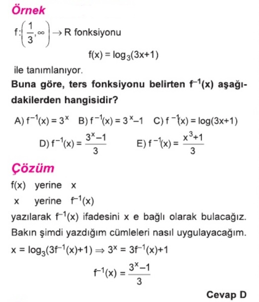 Logaritma Fonksiyonun Tersinin Alınması